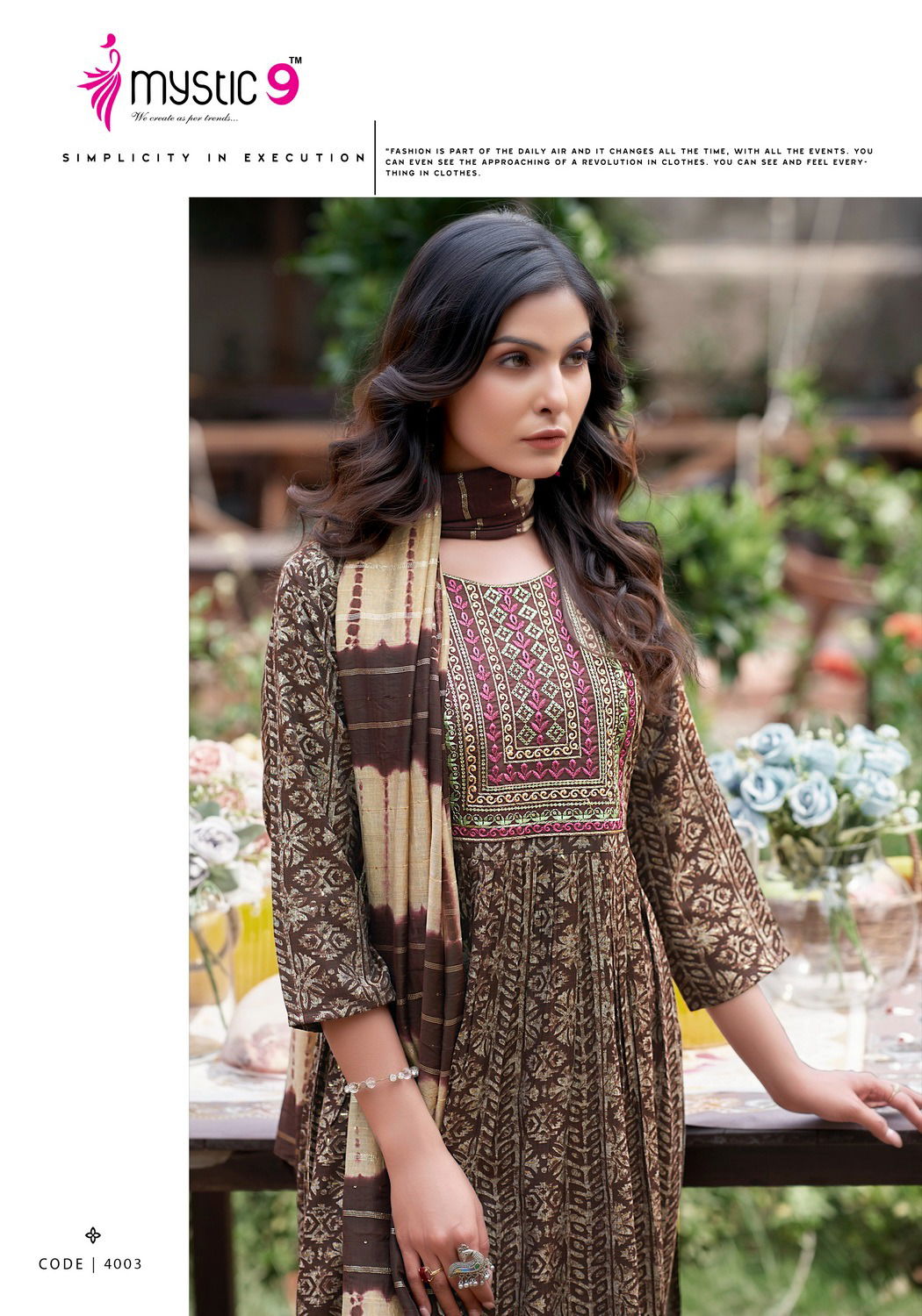 Sara Vol 4 By Mystic 9 Naira Cut Rayon Printed Kurti With Bottom Dupatta Wholesalers In Delhi
